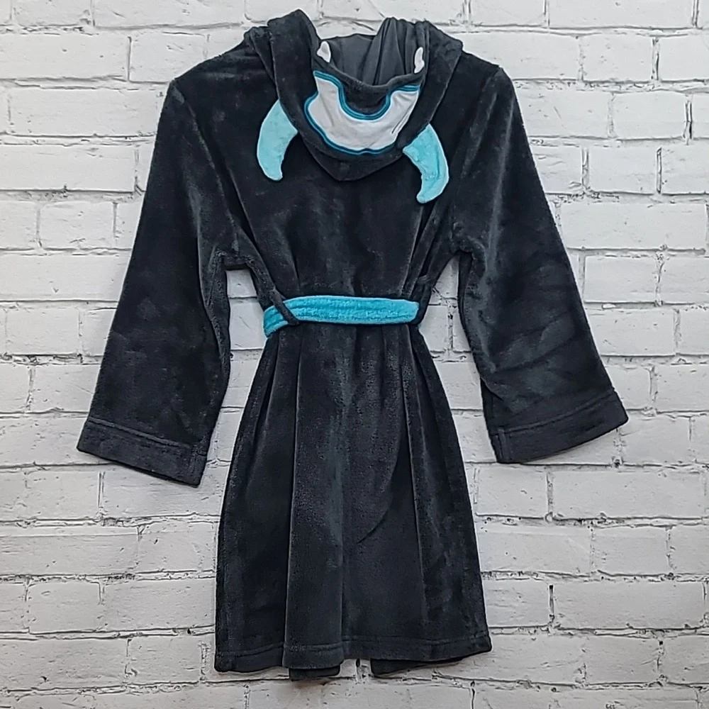 Cat & Jack Plush Cozy Sherpa Long Sleeve Hooded Monster Robe in Dark Gray/Blue